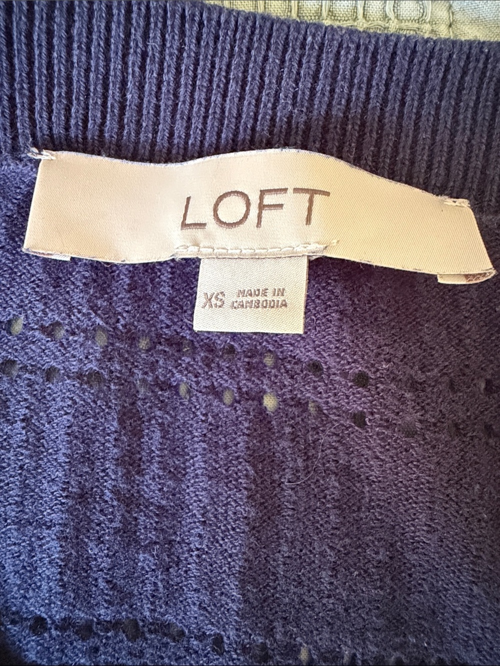 LOFT Navy Short-Sleeve Pointelle V-Neck Cardigan - Picture 2 of 4